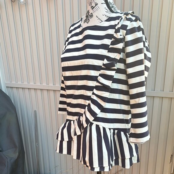 J.Crew Asymmetrical Black & White Striped Ruffle Peplum Blouse - Picture 5 of 8